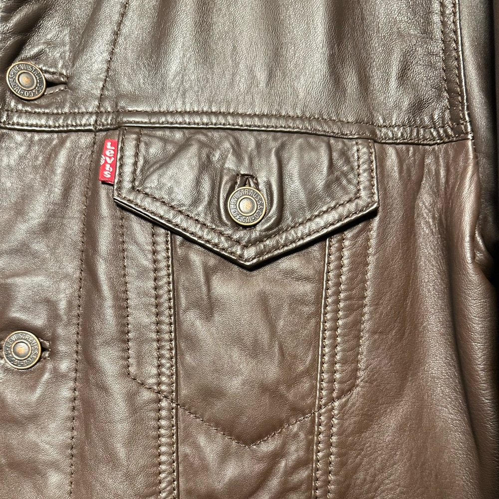 Levi’s Strauss 100% Polyester Brown Button Down Jacket Coat - Men’s Size Large - Picture 4 of 7